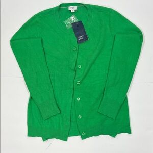 Crown & Ivy Cardigan Woman’s size Medium Vibrant Green Cardigan Sweater casual‎